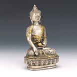 Tibetan Gilt and Silver Tone Sculpture of Medicine Buddha