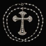 Ladies' Gold and Diamond Byzantine Style Cross on "Diamonds-by-the-Yard" Chain