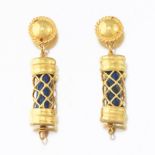 High Carat Gold and Lapis Lazuli Pair of Earrings