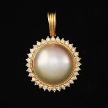 Ladies' Gold, Mabe Pearl and Diamond Pendant