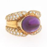 Ladies' Vintage Gold, Diamond and Amethyst Ring