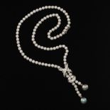 Ladies' Italian Gold, Two 10 mm Tahitian Pearl and 4 Ct Total Diamond Necklace