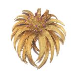 Ladies' Retro Italian Gold and Ruby Floral Pin/Brooch/Slider