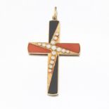 Vintage Gold, Black Onyx, Coral and Diamond Cross