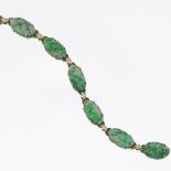 Ladies' Retro Gold and Carved Green Jade Bracelet