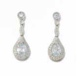 Pair of Diamond and Blue Topaz Earrings