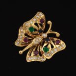 Ladies' Gold and Gemstone Butterfly Brooch