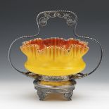 Victorian Silver Plated Metal Holder with Original Hand Blown Glass Insert Bowl, ca. 19th Century