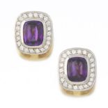Ladies' Two-Tone Gold, Amethyst and Diamond Pair of Ear Clips