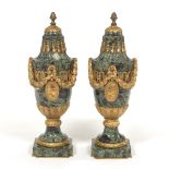 Pair of Louis XVI Style d'Ore Bronze and Green Porphyry Urns, Louis XVI and Marie Antoinette Medall
