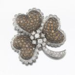 Ladies' Gold, Cognac and White Diamond Shamrock Pin/Brooch