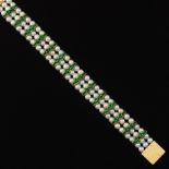 Lucien Piccard Vintage Gold, Green Garnet and Pearl Three-Strand Bracelet