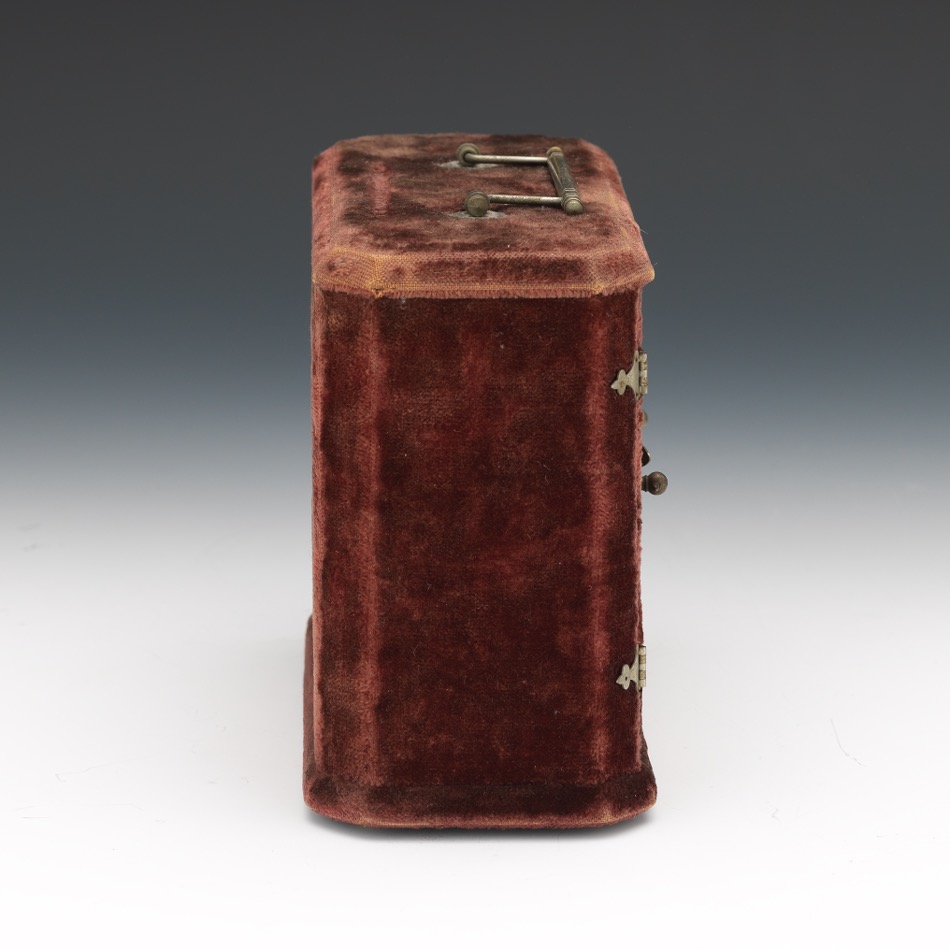 Victorian Velvet Miniature Vanity Cabinet with Scent Bottles, ca. Middle 19th Century - Image 6 of 14