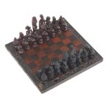 African Carved Wood Chess Set