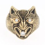 Gold, Diamond and Enamel Feline Fashion Ring