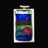 Sterling Silver and Polychrome Amalgamation Art Glass Slider, by H. Mackie