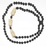 Onyx and Carved Bone See No Evil, Hear No Evil, Speak No Evil Monkey Necklace