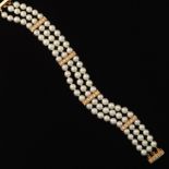 Ladies' Gold, Pearl and Diamond Three-Strand Bracelet