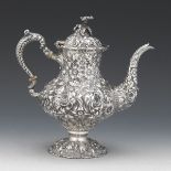Stieff Sterling Silver Hand Chased Coffeepot, "Maryland Rose" Pattern