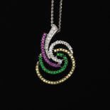 Ladies' Gold, Diamond and Colored Sapphire Pendant on Chain