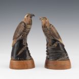 Japanese Pair of Carved Horn Book Ends, Eagles Capturing Serpent