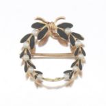 Victorian Gold, Seed Pearl and Enamel Wreath Pin/Brooch