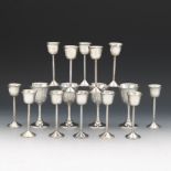 Twelve Sterling Silver Cordials on Long Stem and Four Sterling Sherries by The Randahl Shop