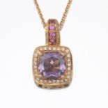 Ladies' LeVian Gold, Amethyst, Pink Sapphire and Diamond Pendant on Chain