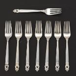 Eight International Sterling Forks, "Royal Danish" Pattern