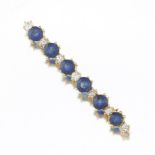 Ladies' Two-Tone Gold, Blue Sapphire and Diamond Bar Pin