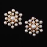 Mikimoto Gold and Pearl Starburst Pair of Ear Clips