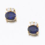 Ladies' Gold, Blue Sapphire and Diamond Pair of Earrings