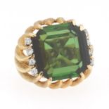 Ladies' Vintage Gold, Green Tourmaline and Diamond Cocktail Ring