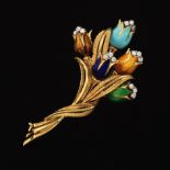 Ladies' Gold, Diamond and Enamel Tulip Bouquet Pin/Brooch