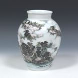 Japanese Porcelain Landscape Enamelled Vase, ca. Meiji Period