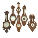 Six Victorian Carved Oak Cased Barometers