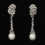 Ladies' Platinum, 6 Ct Total Diamond and Pearl Pair of Ear Clips