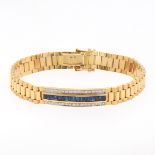 Italian Gold, Diamond and Blue Sapphire Rolex Style Bracelet