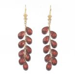 Ladies' Gold and Briollette Cut Garnet Pair of Dangle Earrings