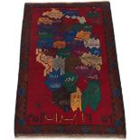 Very Fine Hand Knotted Afghanistan Map Wall Carpet