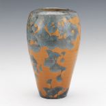 Porcelain Decorative Vase with Teal Crystalline and Amber Glaze