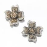 Ladies' Gold, Cognac and White Diamond Pair of Ear Clips