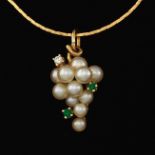 Ladies' Elegant Seed Pearl, Diamond and Emerald Grape Cluster Pendant on Chain