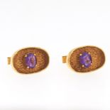 Vintage Gold and Amethyst Pair of Cufflinks