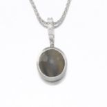 Platinum, Diamond and Catseye Pendant on Chain