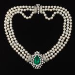 Ladies' Impressive 14.83ct Natural Columbian Emerald, Diamond and Pearl Necklace, AGL Report 1101902
