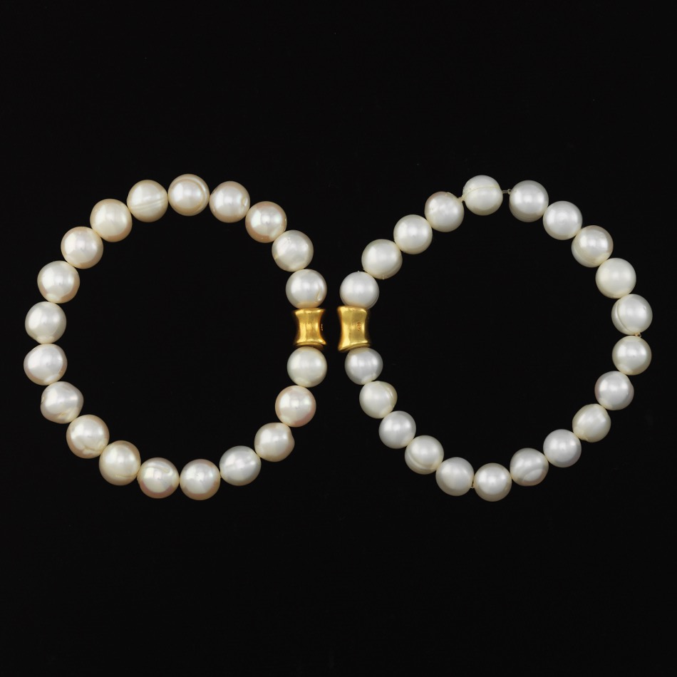 Pair of Cultured Pearl and Gold Bracelets