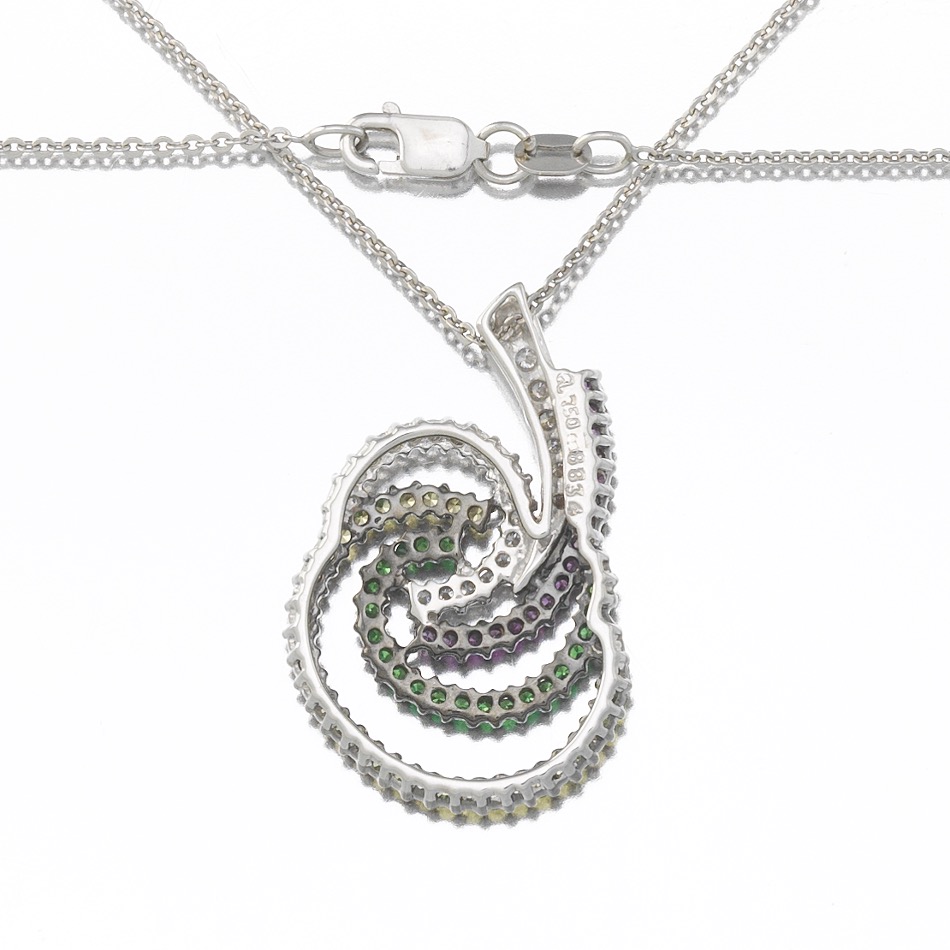 Ladies' Gold, Diamond and Colored Sapphire Pendant on Chain - Image 4 of 4