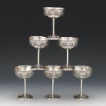 Six Early Twentieth Century Chinese Export Silver Stemmed Dessert Cups