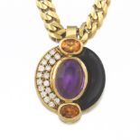 Ladies' Vintage Italian Gold, Amethyst, Black Onyx, Amber Citrine and Diamond Necklace